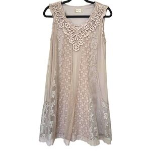 Altar'd State Lace Floral & Crochet Dress Beige Boho Victorian Castlecore Sz Med
